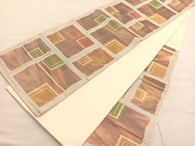 平和屋着物◎六通柄袋帯 幾何学文様 銀糸 正絹 逸品 BAAV3023hv