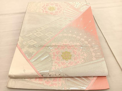 平和屋着物◎六通柄袋帯　唐織　正倉院扇面花文　金銀糸　正絹　逸品　未使用　BAAV3027hv