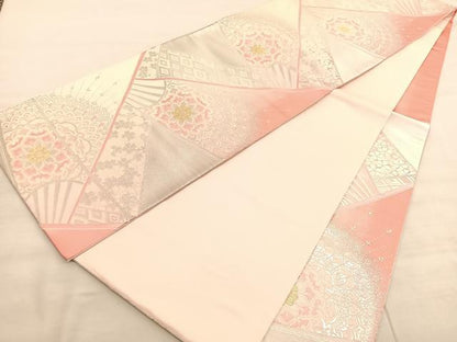 平和屋着物◎六通柄袋帯　唐織　正倉院扇面花文　金銀糸　正絹　逸品　未使用　BAAV3027hv
