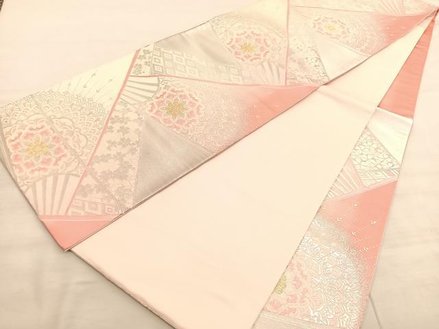 平和屋着物◎六通柄袋帯　唐織　正倉院扇面花文　金銀糸　正絹　逸品　未使用　BAAV3027hv