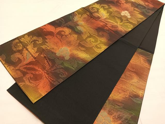平和屋着物◎六通柄袋帯 ふくれ織 更紗花文 金糸 正絹 逸品 BAAV3029hv