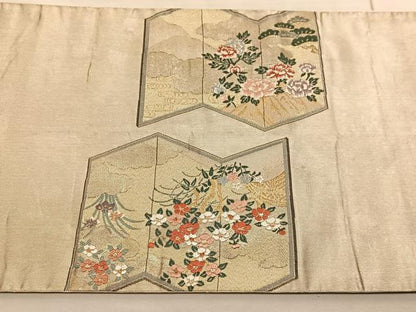 平和屋着物◎六通柄袋帯 唐織 屏風風景花文 金糸 正絹 逸品 BAAV3044hv