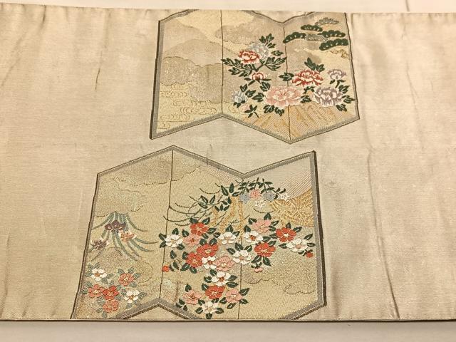 平和屋着物◎六通柄袋帯 唐織 屏風風景花文 金糸 正絹 逸品 BAAV3044hv