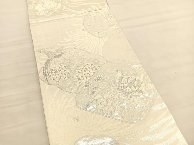平和屋着物◎六通柄袋帯 唐織 花鳥文 銀糸 正絹 逸品 BAAV3046hv