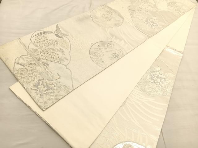 平和屋着物◎六通柄袋帯 唐織 花鳥文 銀糸 正絹 逸品 BAAV3046hv