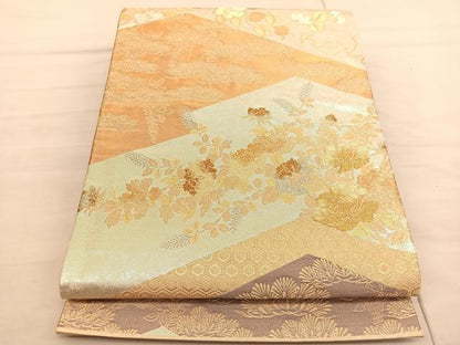 平和屋着物◎六通柄袋帯 唐織 松皮菱花文 金銀糸 正絹 逸品 BAAV3047hv