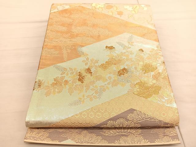 平和屋着物◎六通柄袋帯 唐織 松皮菱花文 金銀糸 正絹 逸品 BAAV3047hv