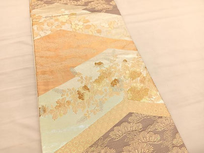 平和屋着物◎六通柄袋帯 唐織 松皮菱花文 金銀糸 正絹 逸品 BAAV3047hv