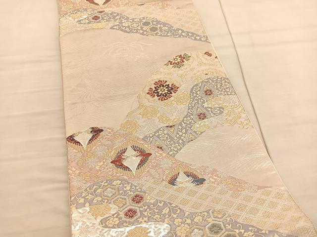 平和屋着物◎六通柄袋帯 唐織 鳳凰有職花文 金銀糸 正絹 逸品 BAAV3050hv