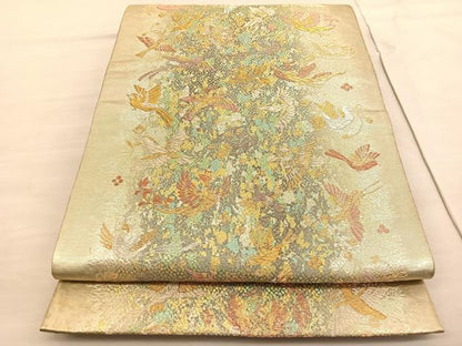 平和屋着物◎六通柄袋帯　花喰い鳥　金銀糸　正絹　逸品　BAAV3051hv