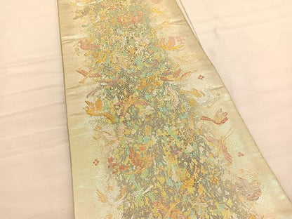 平和屋着物◎六通柄袋帯　花喰い鳥　金銀糸　正絹　逸品　BAAV3051hv