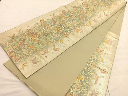 平和屋着物◎六通柄袋帯　花喰い鳥　金銀糸　正絹　逸品　BAAV3051hv