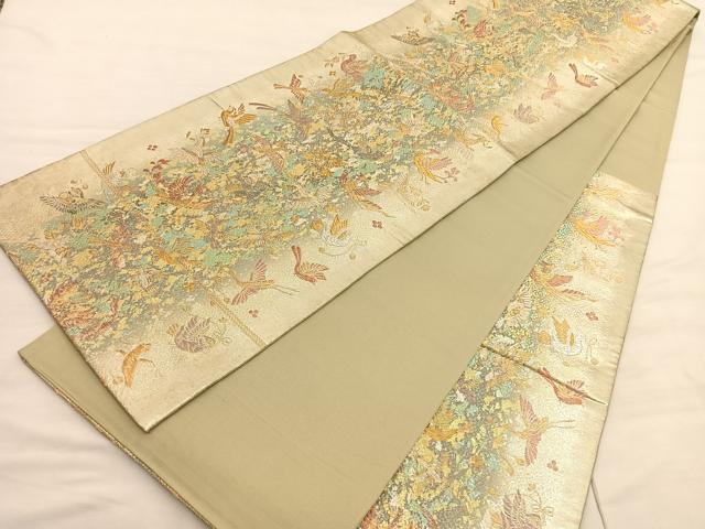 平和屋着物◎六通柄袋帯　花喰い鳥　金銀糸　正絹　逸品　BAAV3051hv