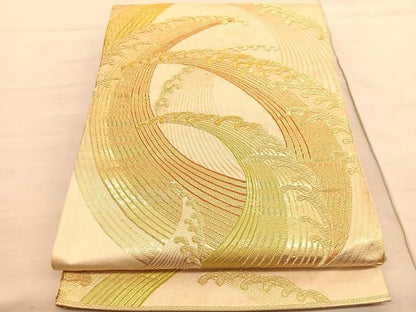 平和屋着物◎六通柄袋帯　立波文　金糸　正絹　逸品　BAAV3052hv