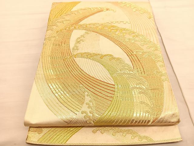 平和屋着物◎六通柄袋帯　立波文　金糸　正絹　逸品　BAAV3052hv