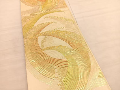 平和屋着物◎六通柄袋帯　立波文　金糸　正絹　逸品　BAAV3052hv