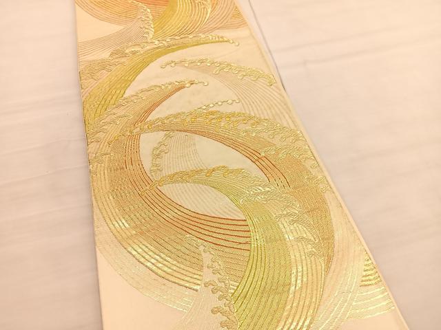 平和屋着物◎六通柄袋帯　立波文　金糸　正絹　逸品　BAAV3052hv