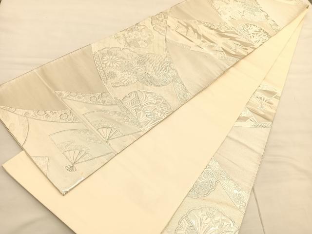 平和屋着物◎六通柄袋帯　唐織　雪輪花文　銀糸　正絹　逸品　BAAV3054hv