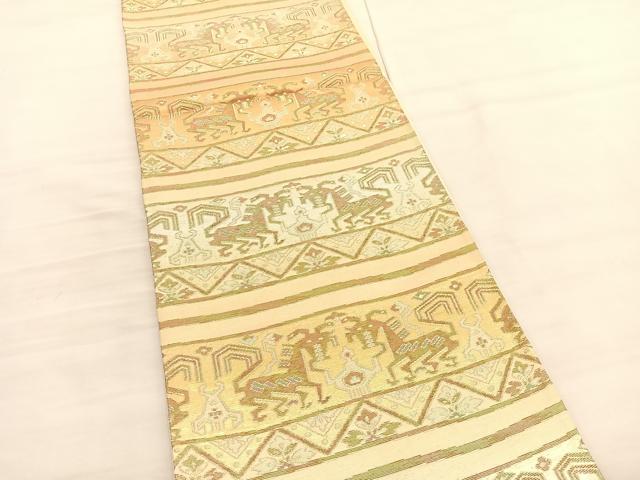 平和屋着物◎六通柄袋帯 横段動物文様 金糸 正絹 逸品 BAAV3056hv