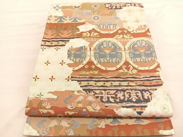 平和屋着物◎西陣 六通柄袋帯 唐織 鳥獣文様 金糸 正絹 逸品 BAAV3058hv