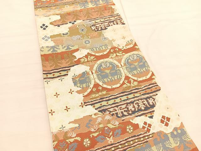 平和屋着物◎西陣 六通柄袋帯 唐織 鳥獣文様 金糸 正絹 逸品 BAAV3058hv