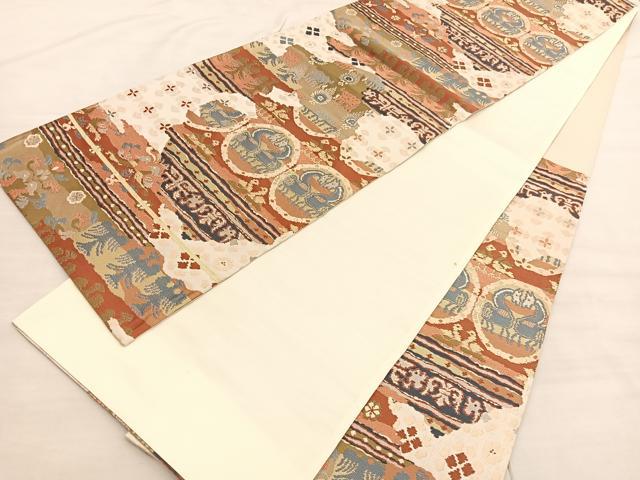 平和屋着物◎西陣 六通柄袋帯 唐織 鳥獣文様 金糸 正絹 逸品 BAAV3058hv