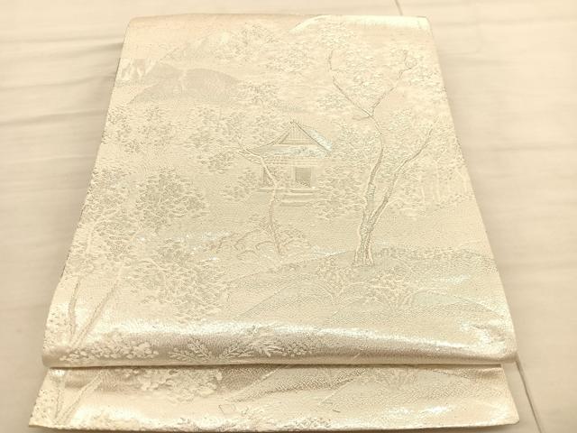 平和屋着物◎六通柄袋帯　唐織　風景文　銀糸　正絹　逸品　BAAV3059hv