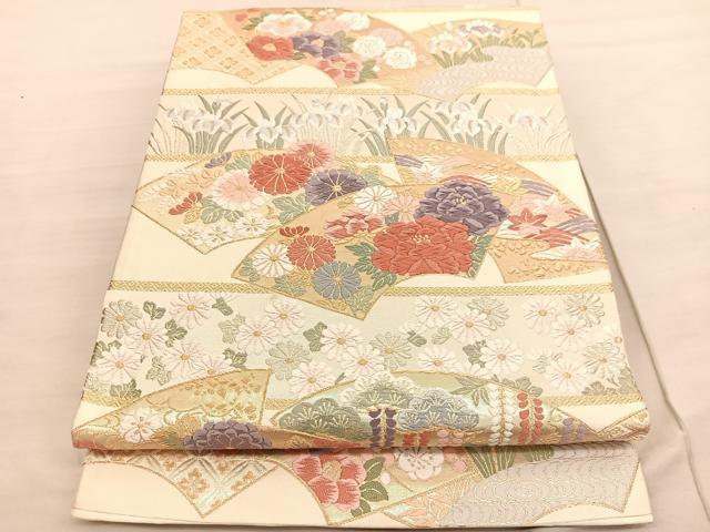 平和屋着物◎六通柄袋帯　唐織　地紙花文　金糸　正絹　逸品　BAAV3060hv