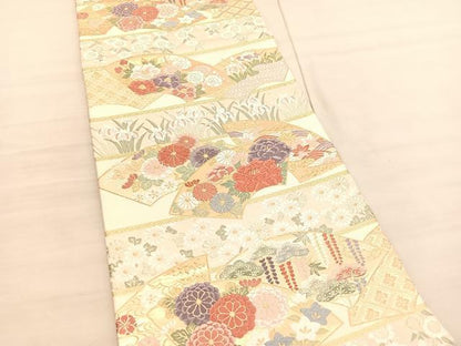 平和屋着物◎六通柄袋帯　唐織　地紙花文　金糸　正絹　逸品　BAAV3060hv