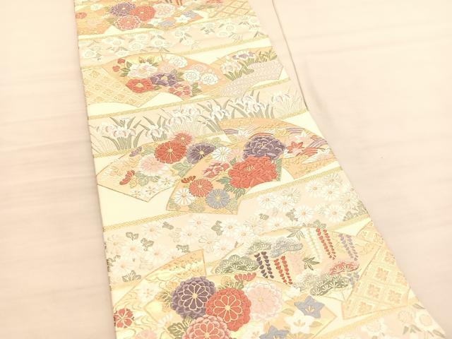 平和屋着物◎六通柄袋帯　唐織　地紙花文　金糸　正絹　逸品　BAAV3060hv
