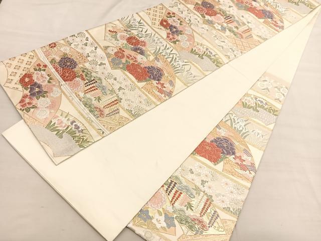 平和屋着物◎六通柄袋帯　唐織　地紙花文　金糸　正絹　逸品　BAAV3060hv