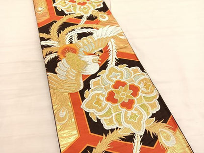 平和屋着物◎六通柄袋帯　唐織　鳳凰亀甲花文　金銀糸　正絹　逸品　未使用　BAAV3072hv