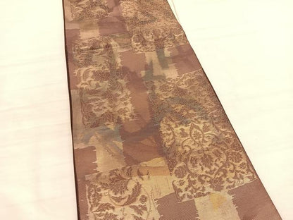 平和屋着物◎六通柄袋帯　更紗飾花文　金糸　正絹　逸品　BAAV3099hv