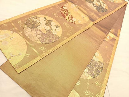 平和屋着物◎六通柄袋帯　流水菊丸文　金糸　正絹　逸品　BAAV3114hv