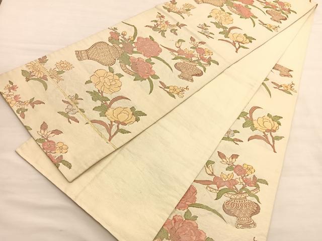 平和屋着物◎六通柄袋帯　陶器花文　金糸　正絹　逸品　BAAV3122hv