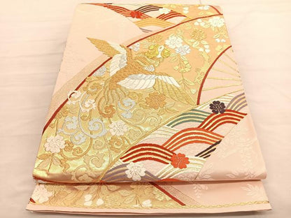 平和屋着物◎六通柄袋帯　唐織　能衣扇面青海文　金銀糸　正絹　逸品　BAAV3143hv