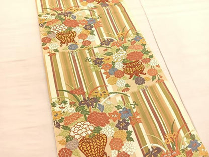 平和屋着物●六通柄袋帯 唐織 花篭文 正絹 逸品 BAAV3265hv
