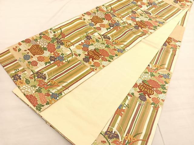 平和屋着物●六通柄袋帯 唐織 花篭文 正絹 逸品 BAAV3265hv
