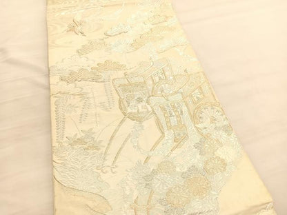 平和屋着物◎全通柄袋帯　美保姿　御所車花文　金銀糸　正絹　逸品　BAAV3267hv