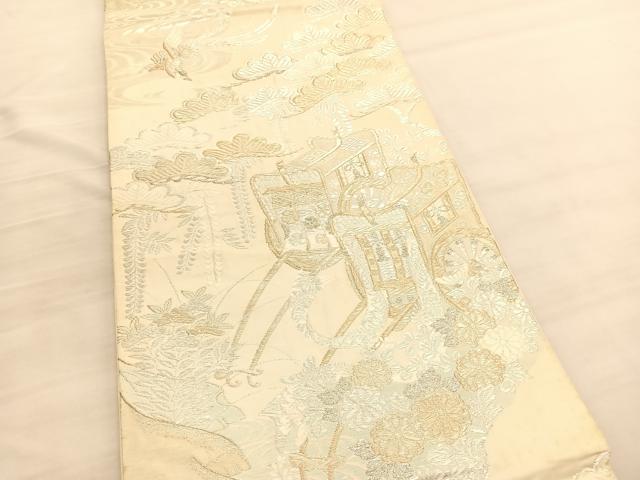 平和屋着物◎全通柄袋帯　美保姿　御所車花文　金銀糸　正絹　逸品　BAAV3267hv