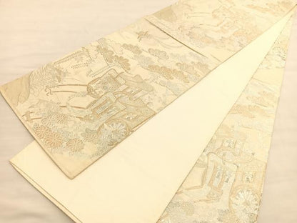 平和屋着物◎全通柄袋帯　美保姿　御所車花文　金銀糸　正絹　逸品　BAAV3267hv