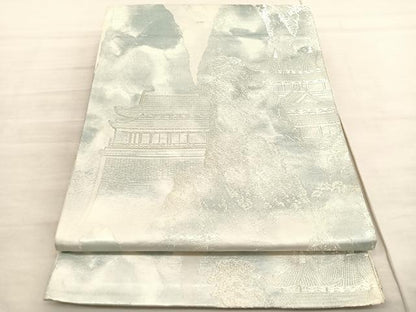 平和屋着物◎六通柄袋帯　風景文　銀糸　正絹　逸品　BAAV3289hv