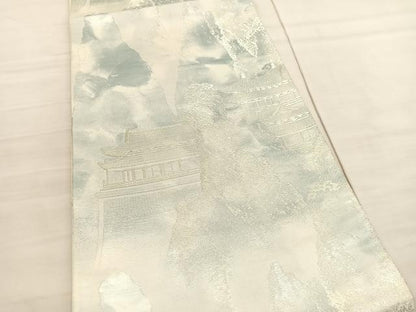 平和屋着物◎六通柄袋帯　風景文　銀糸　正絹　逸品　BAAV3289hv