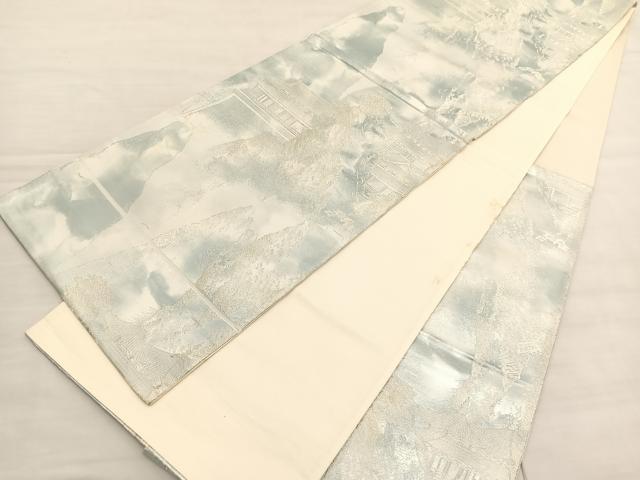 平和屋着物◎六通柄袋帯　風景文　銀糸　正絹　逸品　BAAV3289hv
