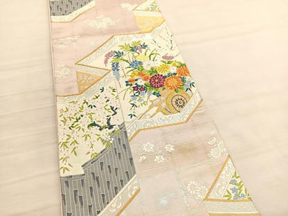 平和屋着物◎六通柄袋帯　唐織　屏風花車文　金銀糸　正絹　逸品　BAAV3290hv
