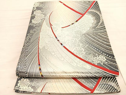 平和屋着物◎両面　全通柄袋帯　唐織　孔雀花文　金銀糸　正絹　逸品　BAAV3294hv