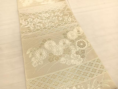 平和屋着物◎六通柄袋帯　秋草文　金銀糸　正絹　逸品　BAAV3298hv