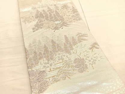 平和屋着物◎六通柄袋帯　唐織　風景文　金銀糸　正絹　逸品　BAAV3299hv
