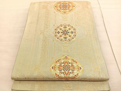 平和屋着物◎佐賀錦　六通柄袋帯　唐織　正倉院菱天井文　金糸　正絹　逸品　BAAV3304hv
