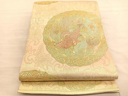 平和屋着物◎六通柄袋帯 鳳凰花絵皿文 金銀糸 正絹 逸品 BAAV3311hv